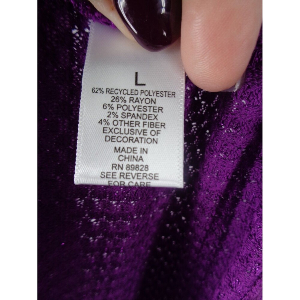 LOGO Lori Goldstein Purple Metallic Waffle Knit Mock Neck Top Lace Sz Large New - Picture 14 of 15